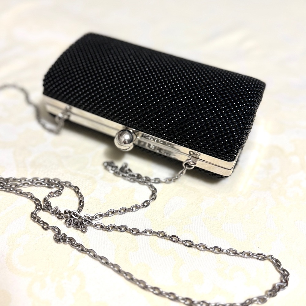 Jessica McClintock Black Beaded Evening Clutch Purse Chain Strap